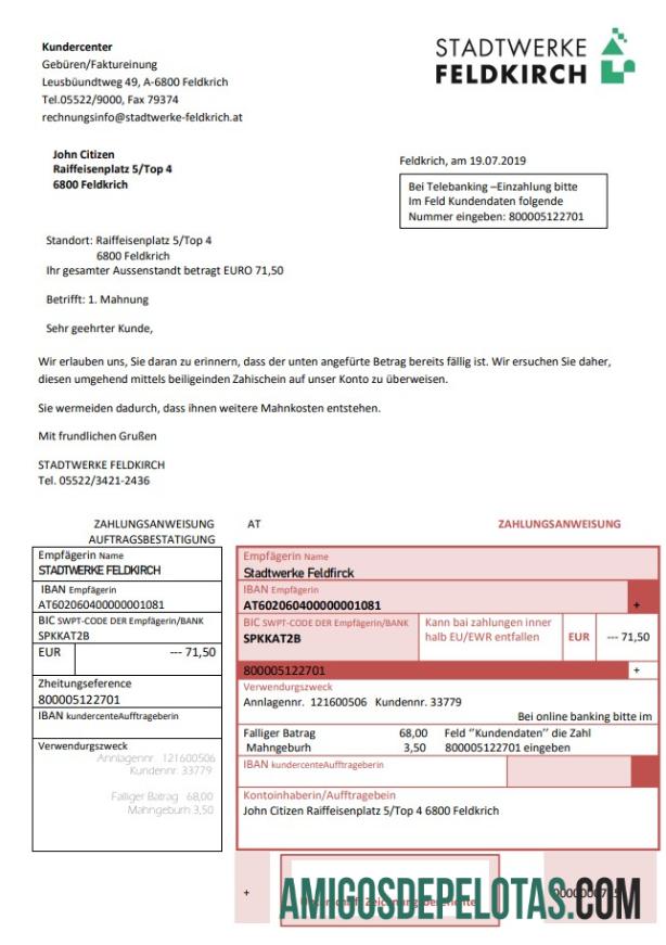 Projeto de lei de serviços públicos da Áustria Stadtwerke Feldkirch baixar para verificação